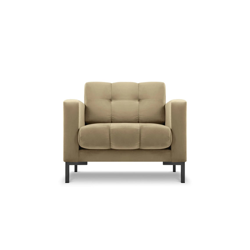 Mamaia Sessel, Metallbeine Schwarz, mit Bezug aus Samt (Blu28) in Beige, 87x96 cm – Bild 1