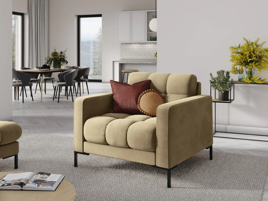 Mamaia Sessel, Metallbeine Schwarz, mit Bezug aus Samt (Blu28) in Beige, 87x96 cm – Bild 2