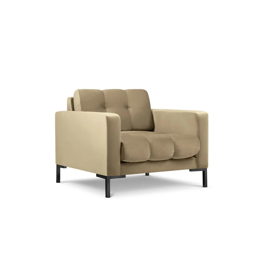 Mamaia Sessel, Metallbeine Schwarz, mit Bezug aus Samt (Blu28) in Beige, 87x96 cm – Bild 4