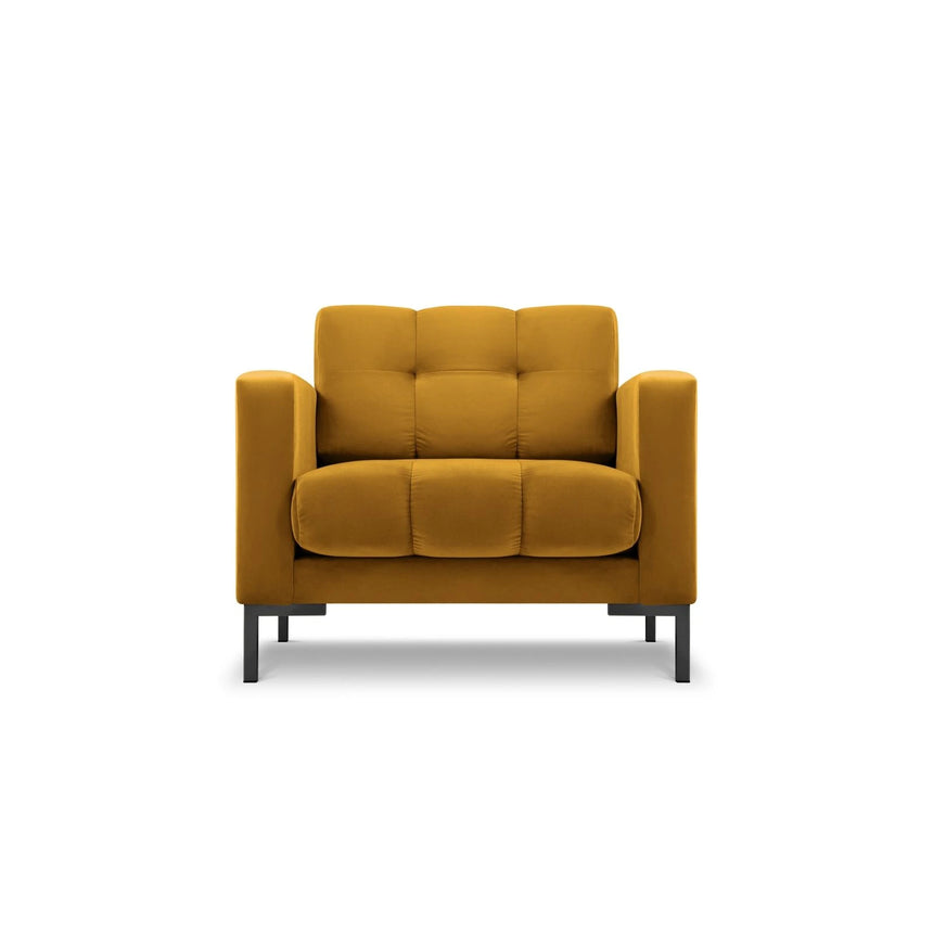 Mamaia Sessel, Metallbeine Schwarz, mit Bezug aus Samt (Blu68) in Gelb, 87x96 cm – Bild 1