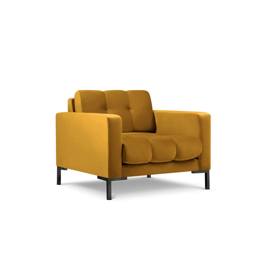Mamaia Sessel, Metallbeine Schwarz, mit Bezug aus Samt (Blu68) in Gelb, 87x96 cm – Bild 4