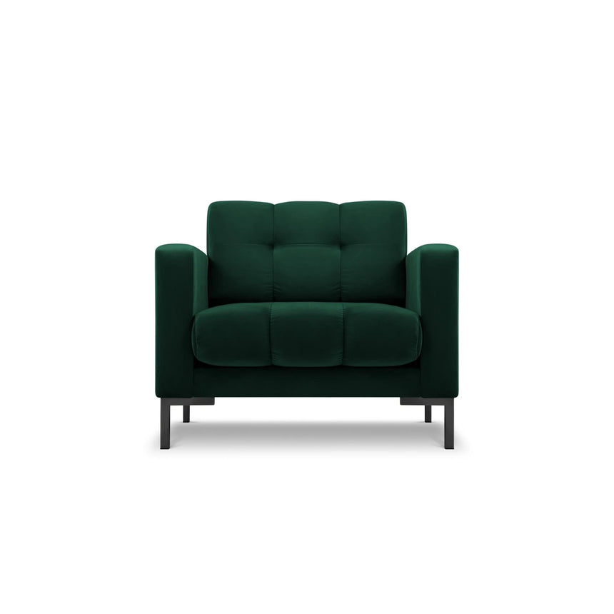 Mamaia Sessel, Metallbeine Schwarz, mit Bezug aus Samt (Blu78) in Flaschengrün, 87x96 cm – Bild 1