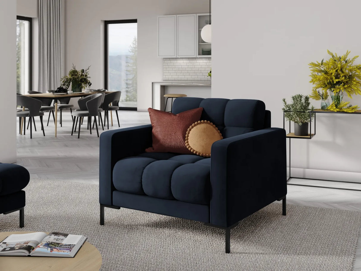 Mamaia Sessel, Metallbeine Schwarz, mit Bezug aus Samt (Blu89) in Dunkelblau, 87x96 cm – Bild 2