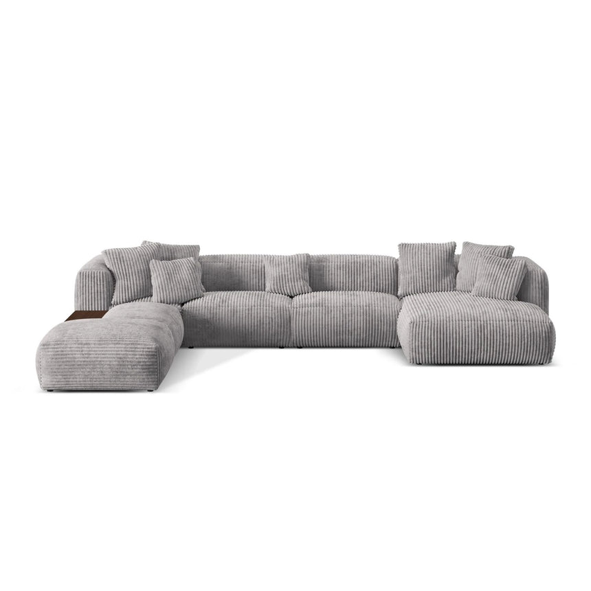 Martina modulares Panorama-Sofa, Links, mit Bezug aus Cord (Til86) in Hellgrau, 406x280 cm – Bild 1