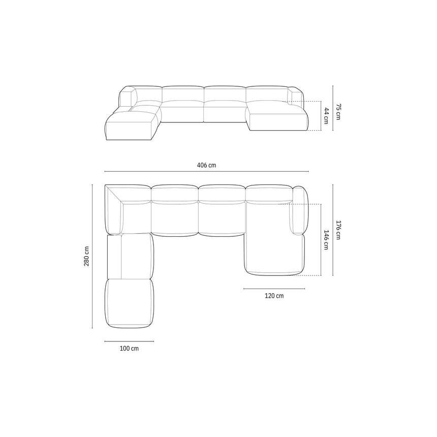 Martina modulares Panorama-Sofa, Links, mit Bezug aus Cord (Til86) in Hellgrau, 406x280 cm – Bild 2