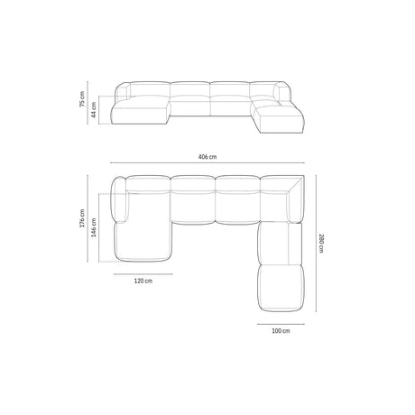 Martina modulares Panorama-Sofa, Rechts, mit Bezug aus Strukturierter Stoff (BoWaGreen) in Moss Green, 406x280 cm – Bild 2
