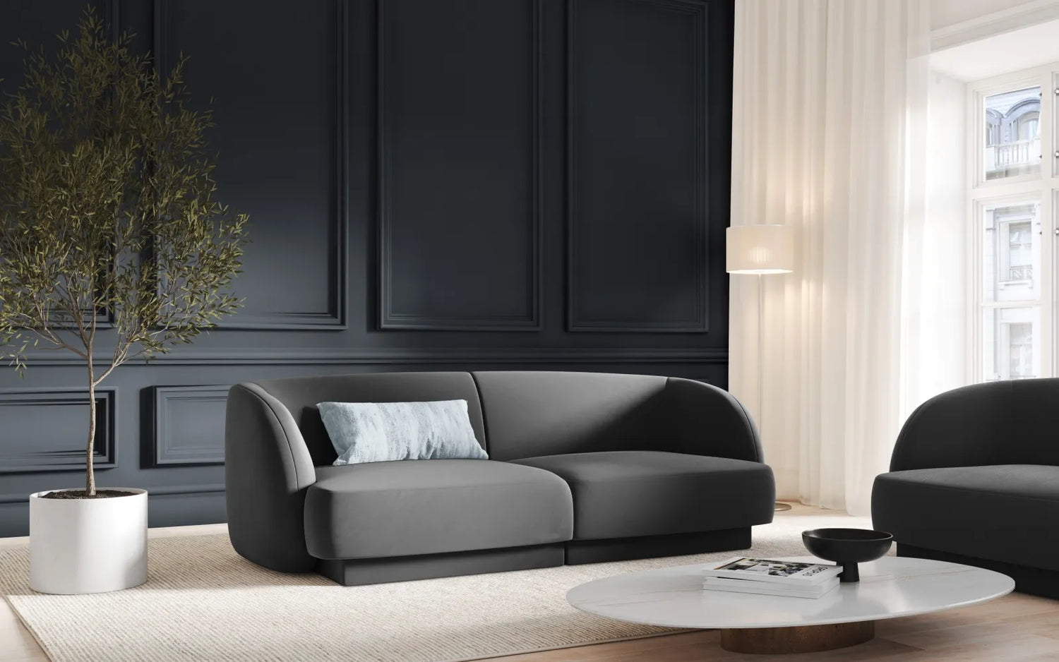 Miley 2-Sitzer Sofa mit Bezug aus Samt (Blu14) in Grau, 180x90 cm – Bild 6
