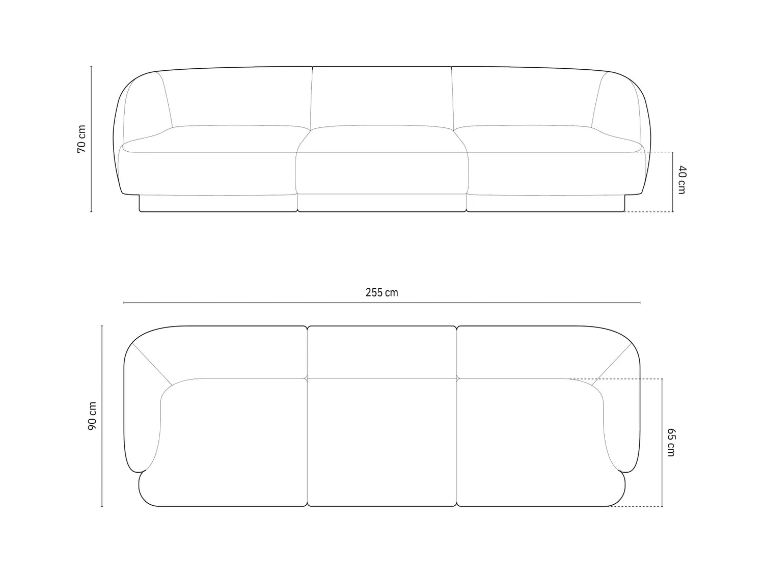 Miley 3-Sitzer Sofa mit Bezug aus Samt (Blu13) in Hellgrau, 255x90 cm – Bild 5