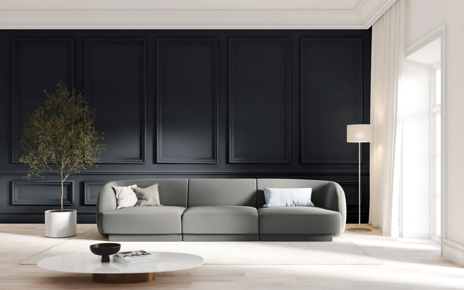 Miley 3-Sitzer Sofa mit Bezug aus Samt (Blu13) in Hellgrau, 255x90 cm – Bild 6