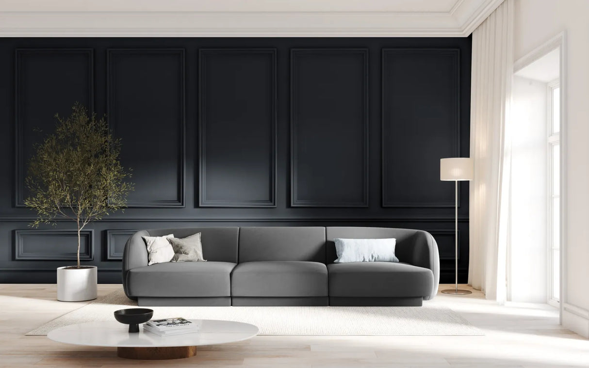 Miley 3-Sitzer Sofa mit Bezug aus Samt (Blu14) in Grau, 255x90 cm – Bild 6