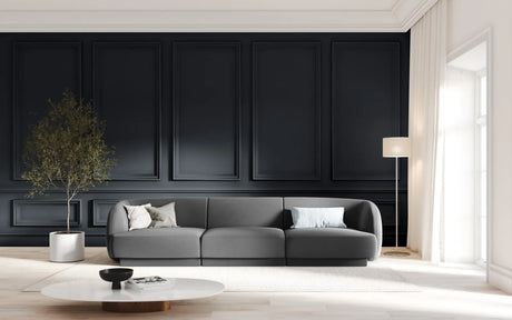 Miley 3-Sitzer Sofa mit Bezug aus Samt (Blu14) in Grau, 255x90 cm – Bild 6