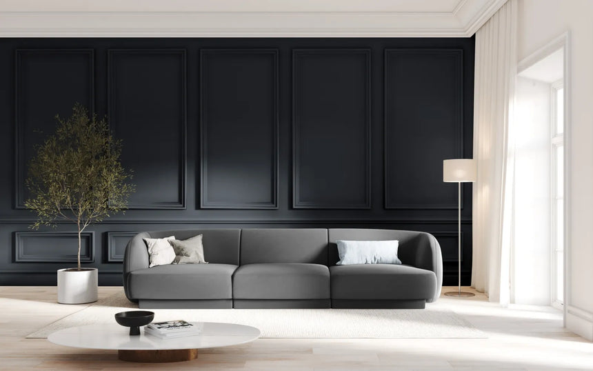 Miley 3-Sitzer Sofa mit Bezug aus Samt (Blu14) in Grau, 255x90 cm – Bild 6