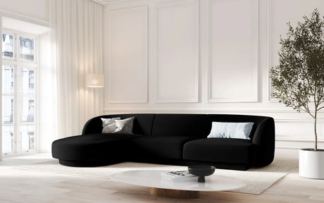 Miley 4-Sitzer Ecksofa Links mit Bezug aus Samt (Blu19) in Schwarz, 255x156 cm – Bild 6