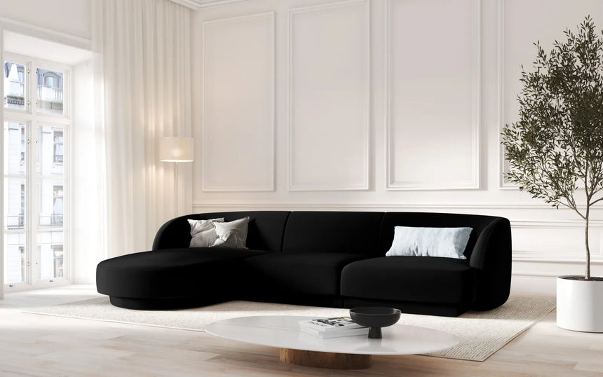 Miley 4-Sitzer Ecksofa Links mit Bezug aus Samt (Blu19) in Schwarz, 255x156 cm – Bild 6