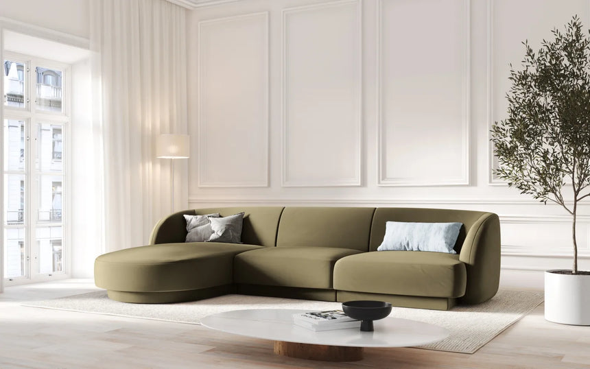 Miley 4-Sitzer Ecksofa Links mit Bezug aus Samt (Blu77) in Grün, 255x156 cm – Bild 6