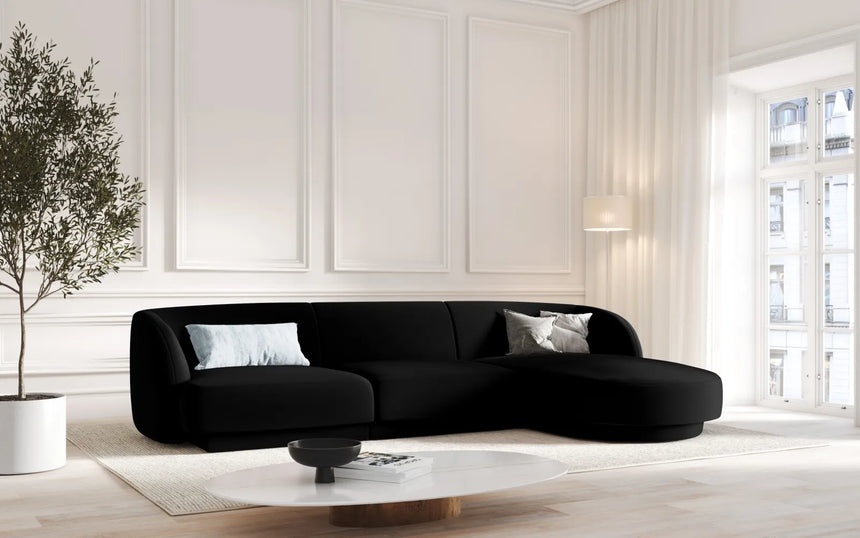 Miley 4-Sitzer Ecksofa Rechts mit Bezug aus Samt (Blu19) in Schwarz, 255x156 cm – Bild 1