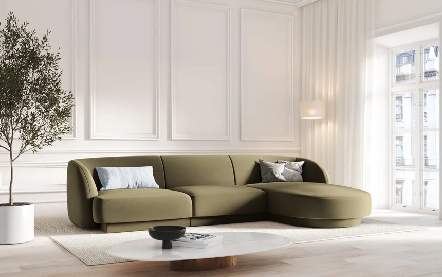Miley 4-Sitzer Ecksofa Rechts mit Bezug aus Samt (Blu77) in Grün, 255x156 cm – Bild 6
