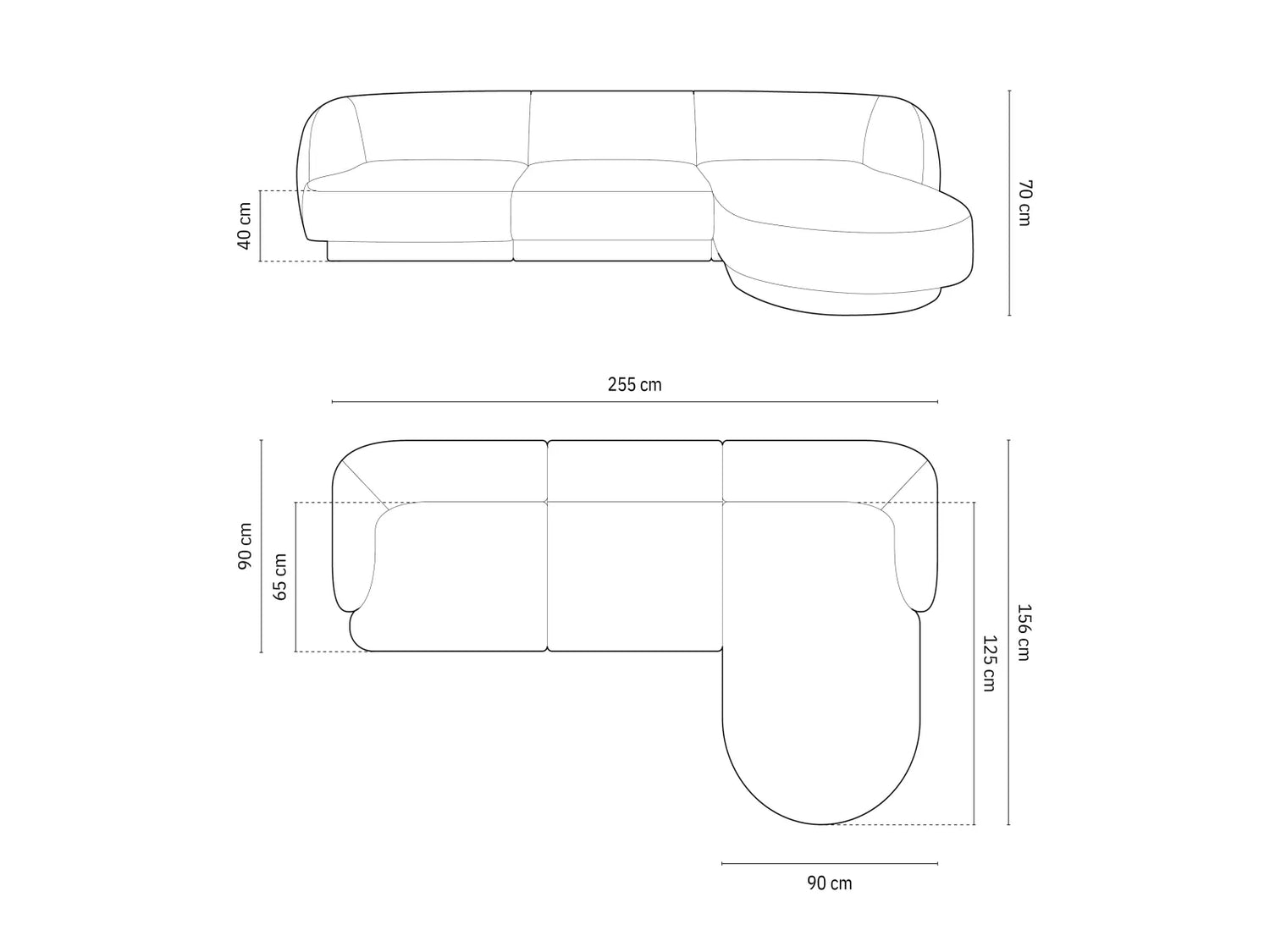 Miley 4-Sitzer Ecksofa Rechts mit Bezug aus Samt oder Chenille, 255x156 cm – Bild 5