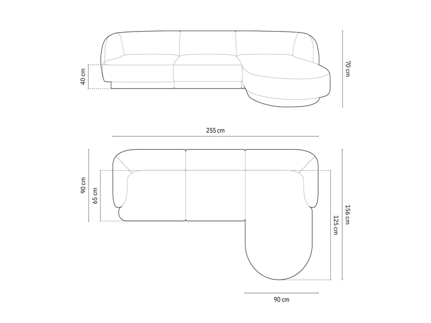 Miley 4-Sitzer Ecksofa Rechts mit Bezug aus Samt oder Chenille, 255x156 cm – Bild 5