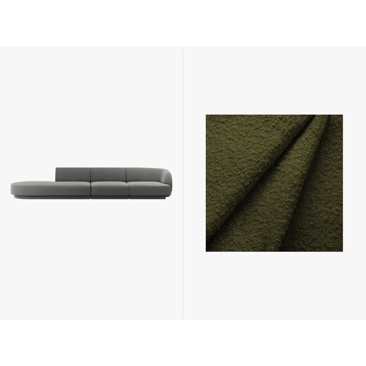 Miley 4-Sitzer Sofa, Linke Seite offen, in Boucle (Bal2090) in Dunkles olivgrün, 323x90 cm – Bild 1
