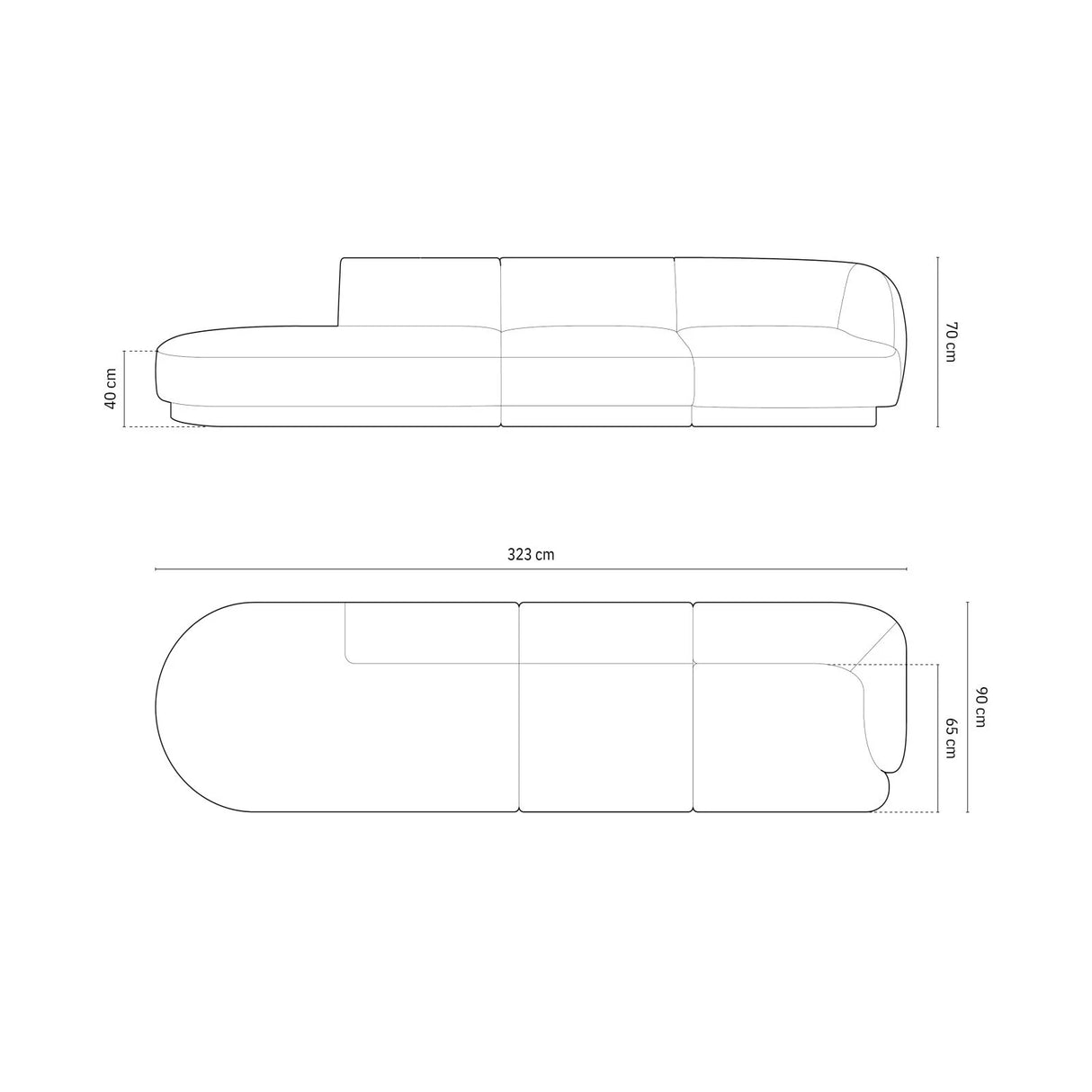 Miley 4-Sitzer Sofa, Linke Seite offen, in Samt (Blu14) in Grau, 323x90 cm – Bild 2