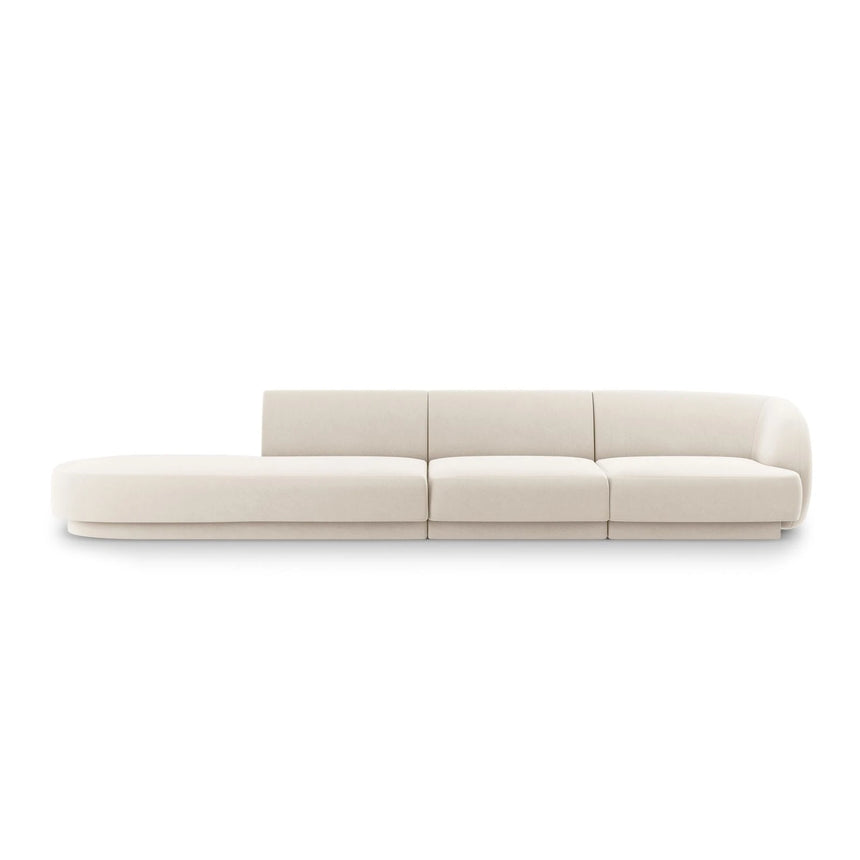 Miley 4-Sitzer Sofa, Linke Seite offen, in Samt (Blu22) in Leichtes Beige, 323x90 cm – Bild 1