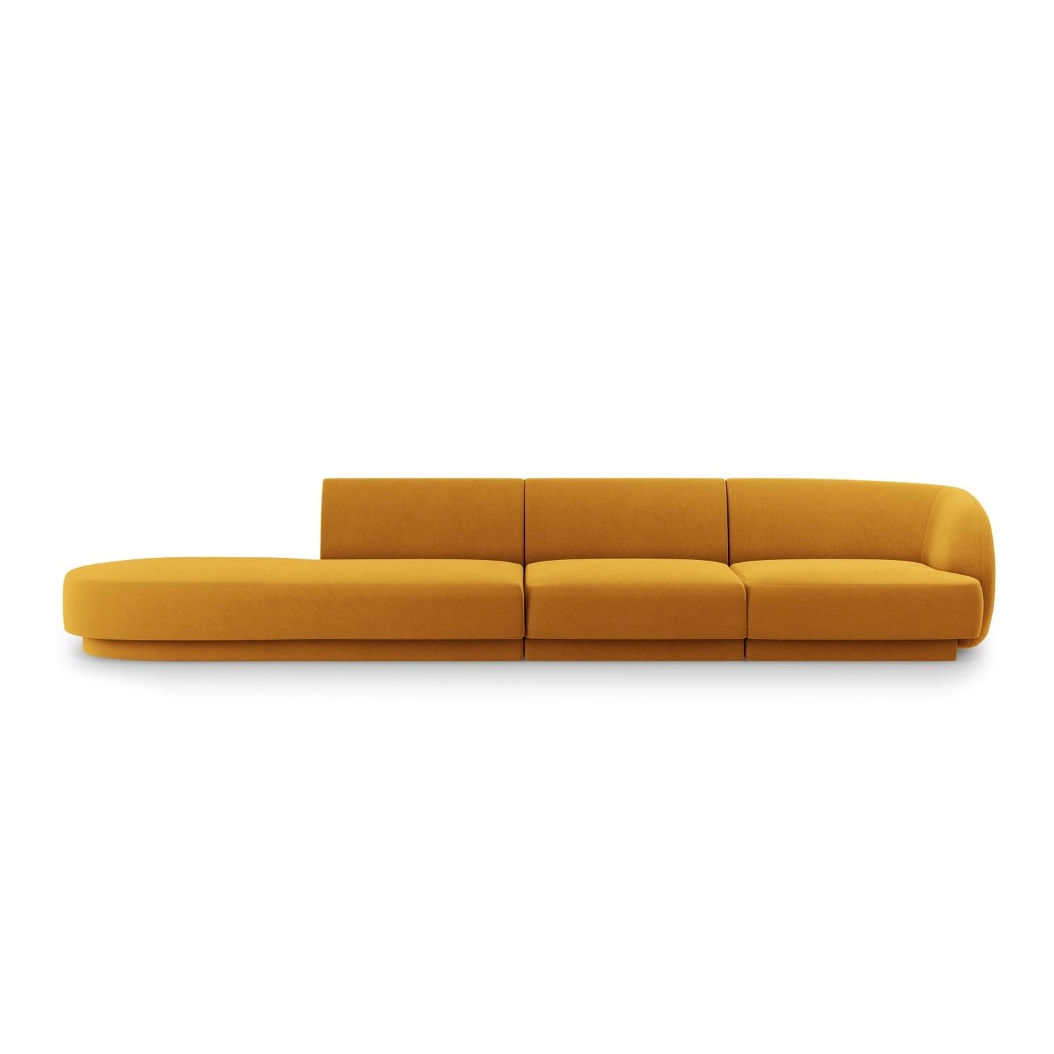 Miley 4-Sitzer Sofa, Linke Seite offen, in Samt (Blu68) in Gelb, 323x90 cm – Bild 1