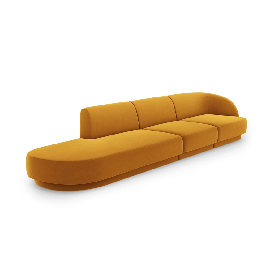 Miley 4-Sitzer Sofa, Linke Seite offen, in Samt (Blu68) in Gelb, 323x90 cm – Bild 3