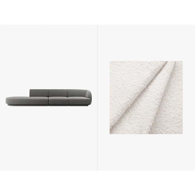 Miley 4-Sitzer Sofa, Linke Seite offen, in Samt Boucle oder Chenille, 323x90 cm – Bild 1