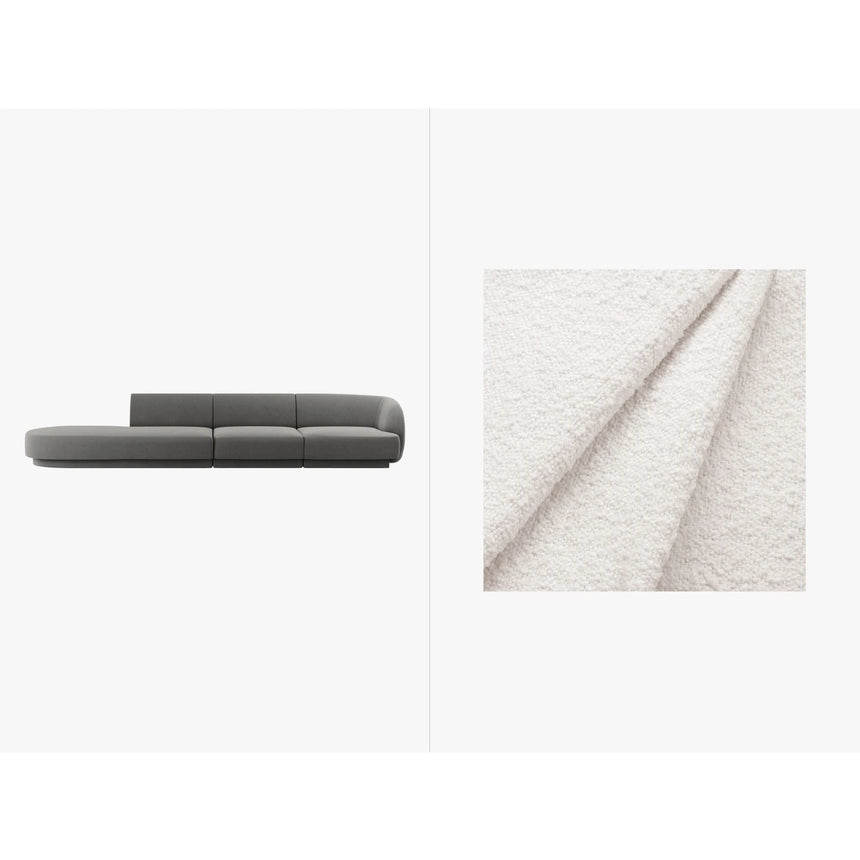 Miley 4-Sitzer Sofa, Linke Seite offen, in Samt Boucle oder Chenille, 323x90 cm – Bild 1