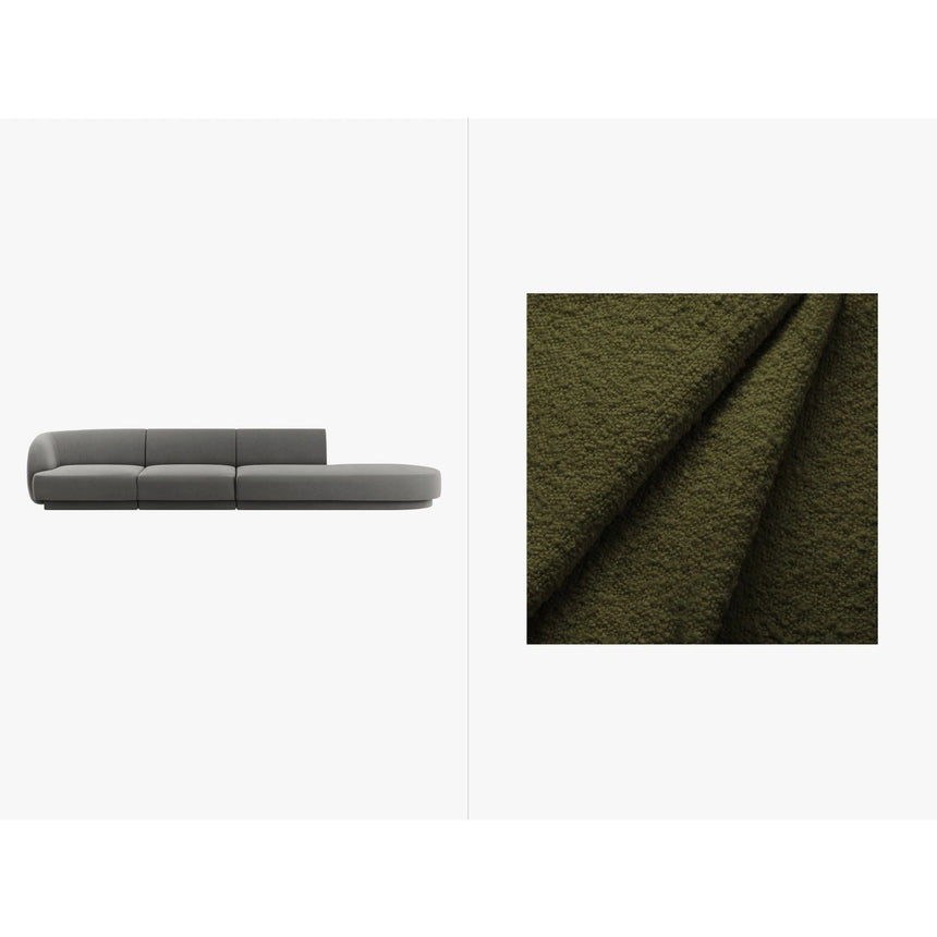 Miley 4-Sitzer Sofa, Rechte Seite offen, in Boucle (Bal2090) in Dunkles olivgrün, 323x90 cm – Bild 1