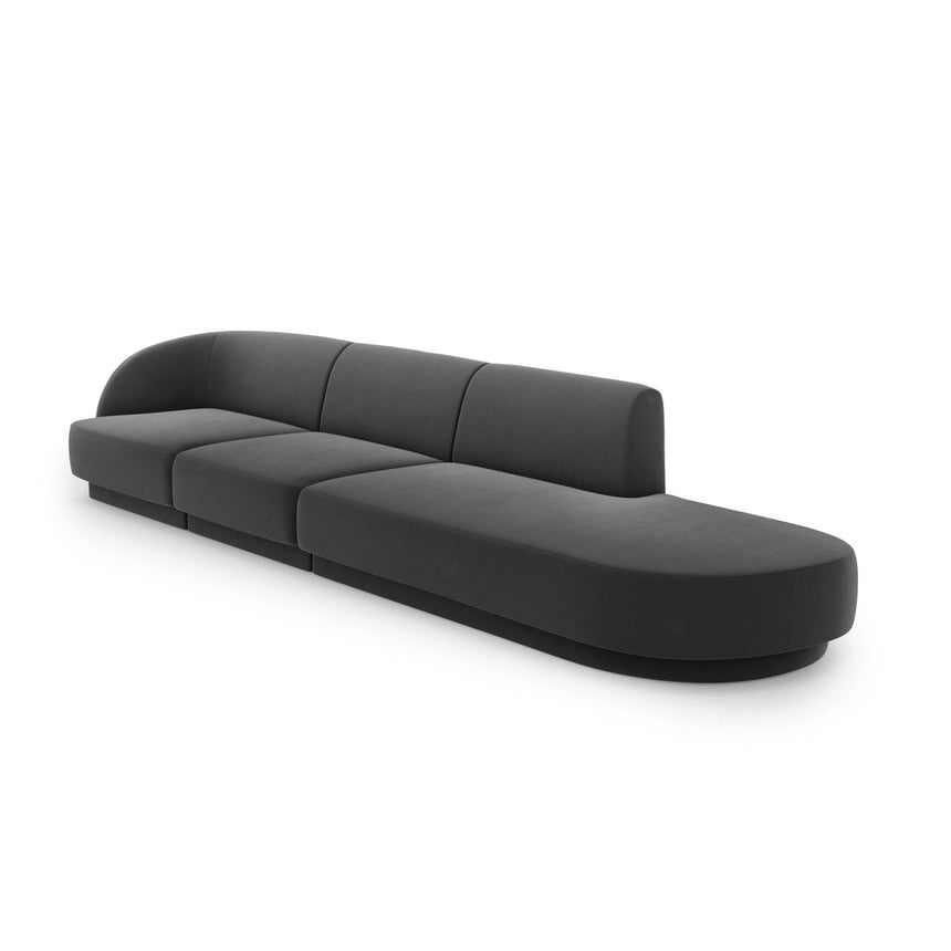 Miley 4-Sitzer Sofa, Rechte Seite offen, in Samt (Blu14) in Grau, 323x90 cm – Bild 3