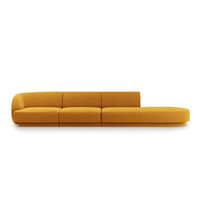 Miley 4-Sitzer Sofa, Rechte Seite offen, in Samt (Blu68) in Gelb, 323x90 cm – Bild 1