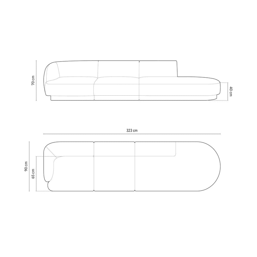 Miley 4-Sitzer Sofa, Rechte Seite offen, in Samt (Blu68) in Gelb, 323x90 cm – Bild 2