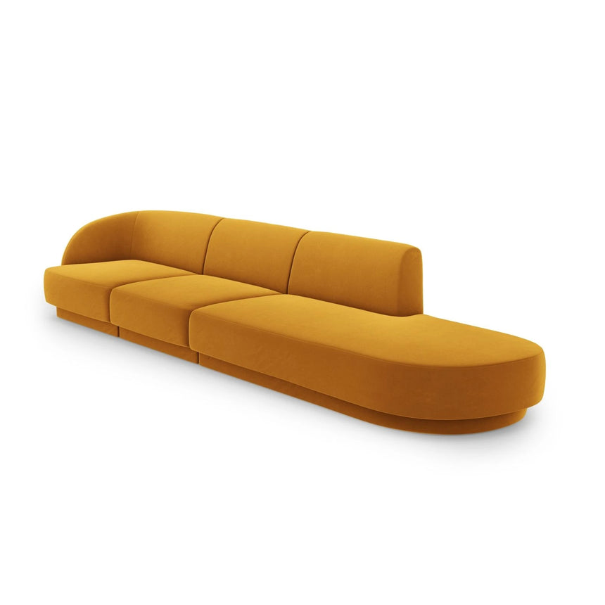 Miley 4-Sitzer Sofa, Rechte Seite offen, in Samt (Blu68) in Gelb, 323x90 cm – Bild 3