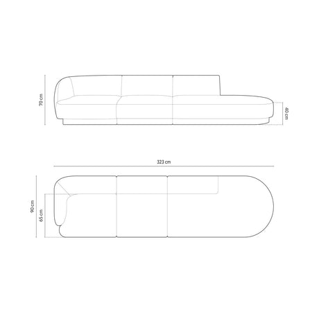 Miley 4-Sitzer Sofa, Rechte Seite offen, in Samt (Blu86) in Königsblau, 323x90 cm – Bild 2