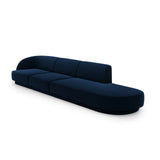 Miley 4-Sitzer Sofa, Rechte Seite offen, in Samt (Blu86) in Königsblau, 323x90 cm – Bild 3