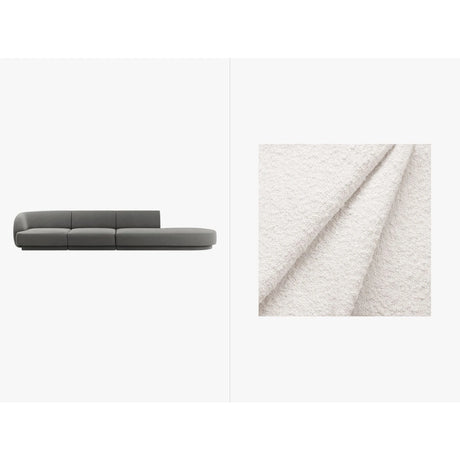 Miley 4-Sitzer Sofa, Rechte Seite offen, in Samt, Boucle oder Chenille, 323x90 cm – Bild 1