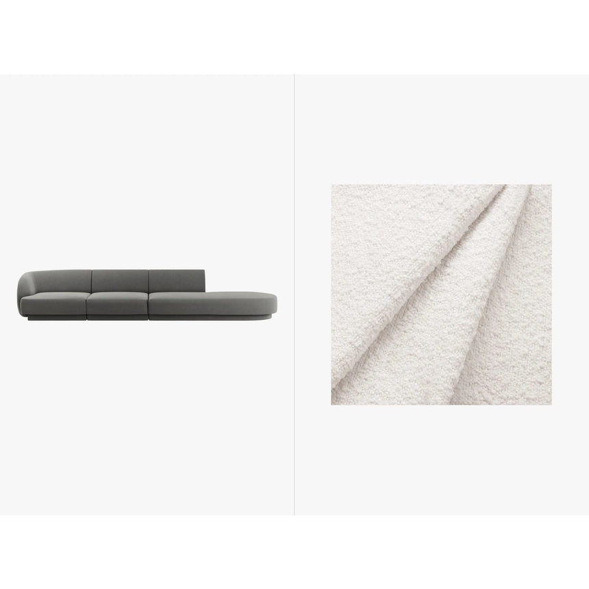 Miley 4-Sitzer Sofa, Rechte Seite offen, in Samt, Boucle oder Chenille, 323x90 cm – Bild 1