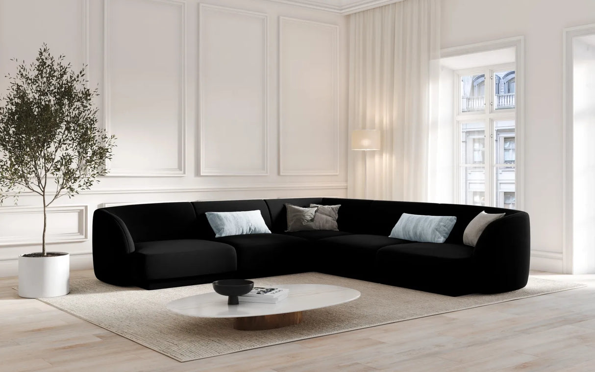 Miley 5-Sitzer Ecksofa mit Bezug aus Samt (Blu19) in Schwarz, 255x255 cm – Bild 5
