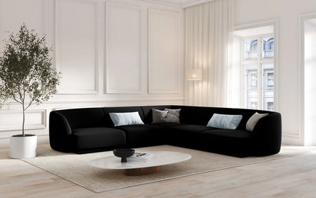 Miley 5-Sitzer Ecksofa mit Bezug aus Samt (Blu19) in Schwarz, 255x255 cm – Bild 5