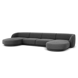Miley 5-seater panoramic sofa with velvet or boucle upholstery, 330x156 cm