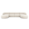 Miley 5-seater panoramic sofa with velvet or boucle upholstery, 330x156 cm