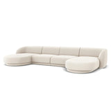 Miley 5-seater panoramic sofa with velvet or boucle upholstery, 330x156 cm