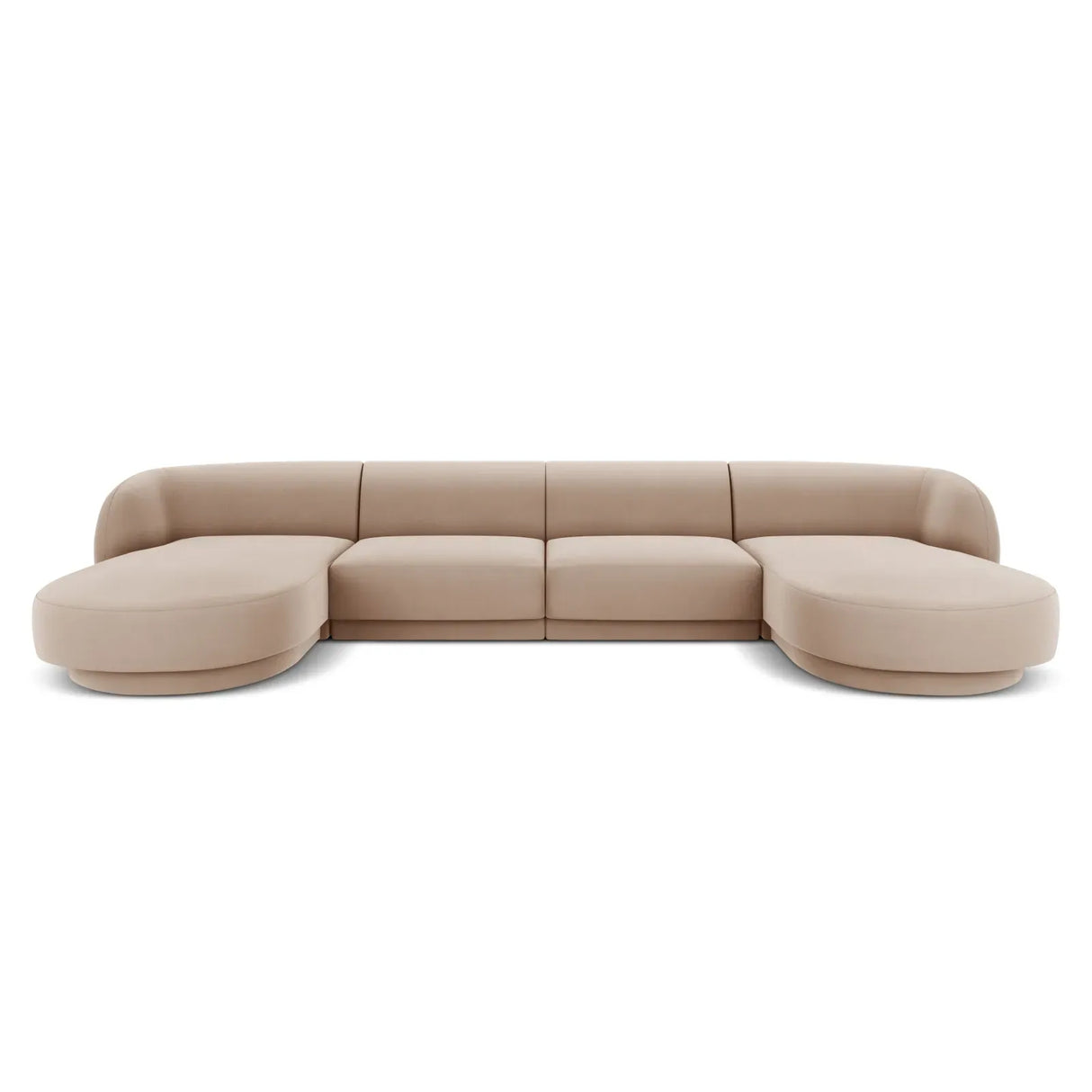 Miley 5-seater panoramic sofa with velvet or boucle upholstery, 330x156 cm