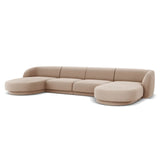 Miley 5-seater panoramic sofa with velvet or boucle upholstery, 330x156 cm