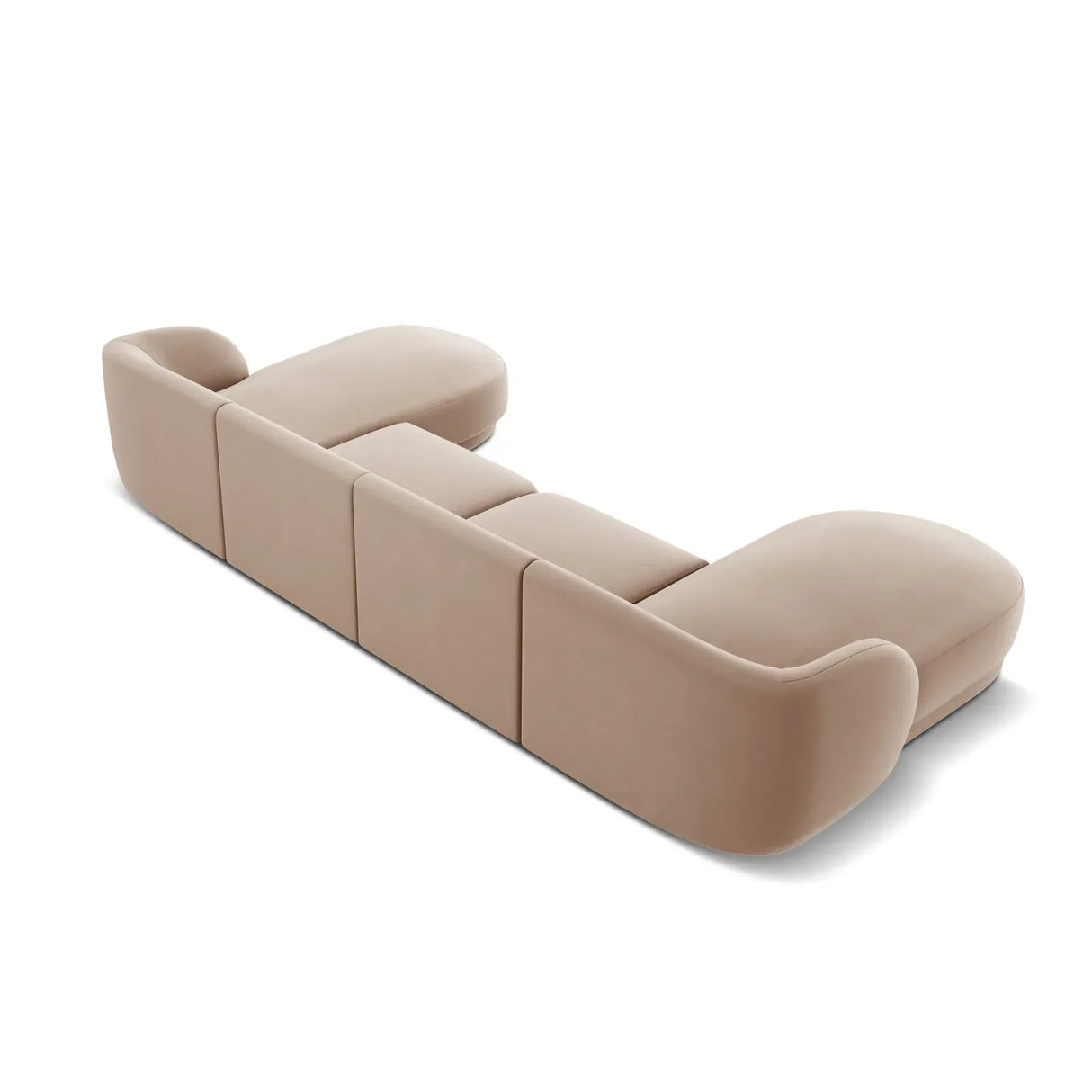 Miley 5-seater panoramic sofa with velvet or boucle upholstery, 330x156 cm