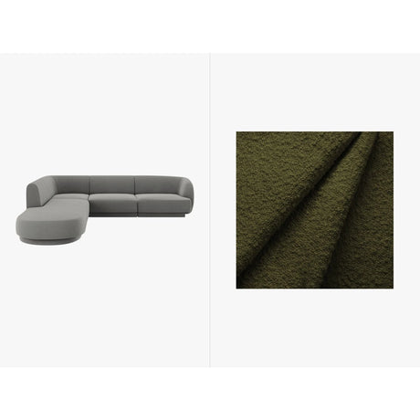Miley 6-Sitzer Ecksofa, Chaiselongue Links, in Boucle (Bal2090) in Dunkles olivgrün, 255x248 cm – Bild 1