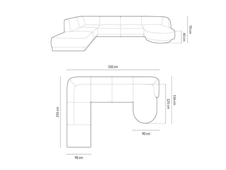 Miley 6-Sitzer Panorama-Sofa Links mit Bezug aus Chenille (Haga19) in Schwarz, 330x255 cm – Bild 5