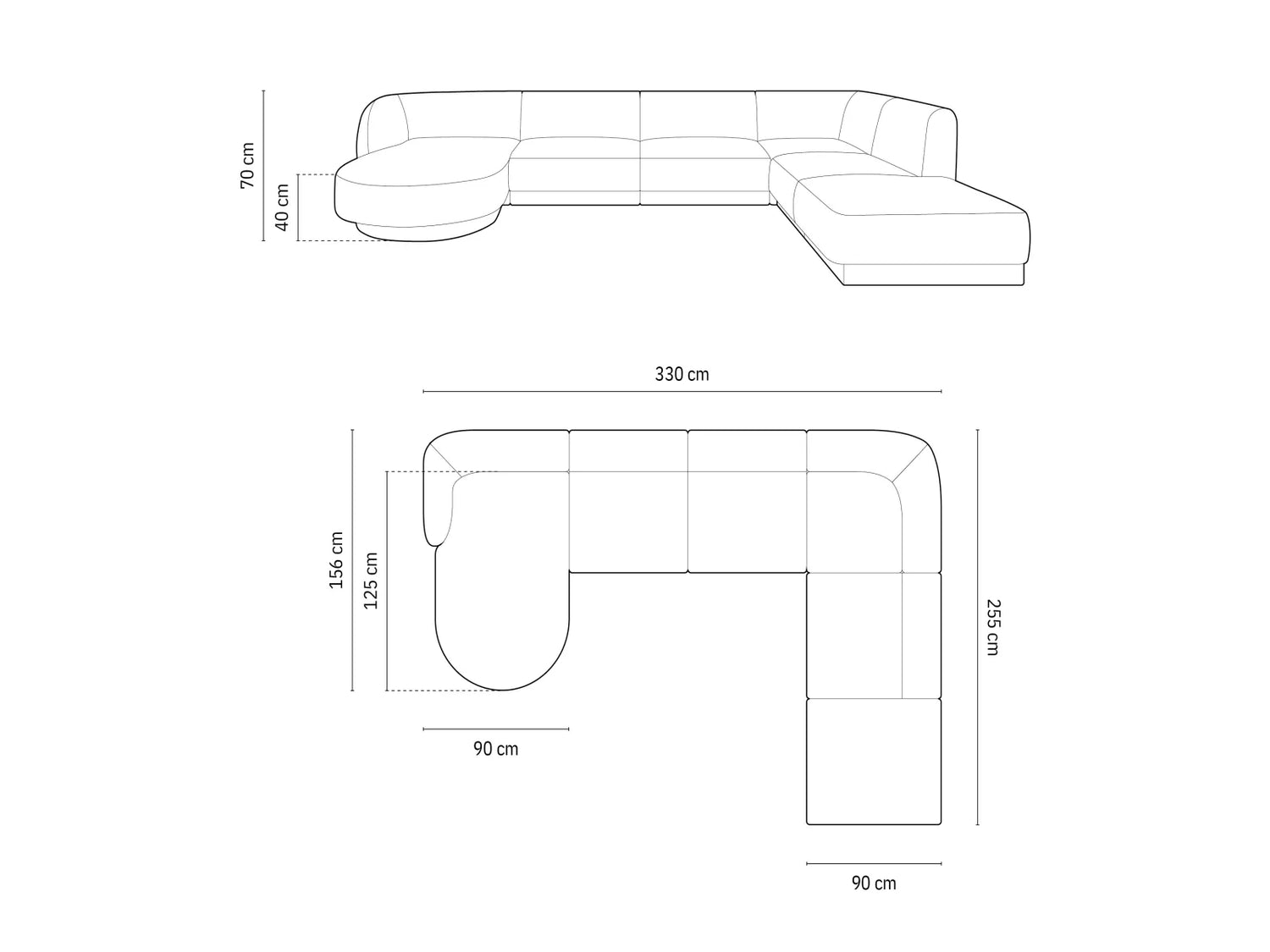 Miley 6-Sitzer Panorama-Sofa Rechts mit Bezug aus Chenille (Haga78) in Petrol, 330x255 cm – Bild 5
